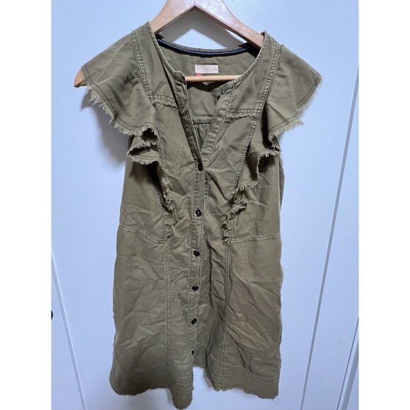 Anthropologie Pilcro Moss Flutter Sleeve Button Front Tunic Dress, S - Picture 3 of 10